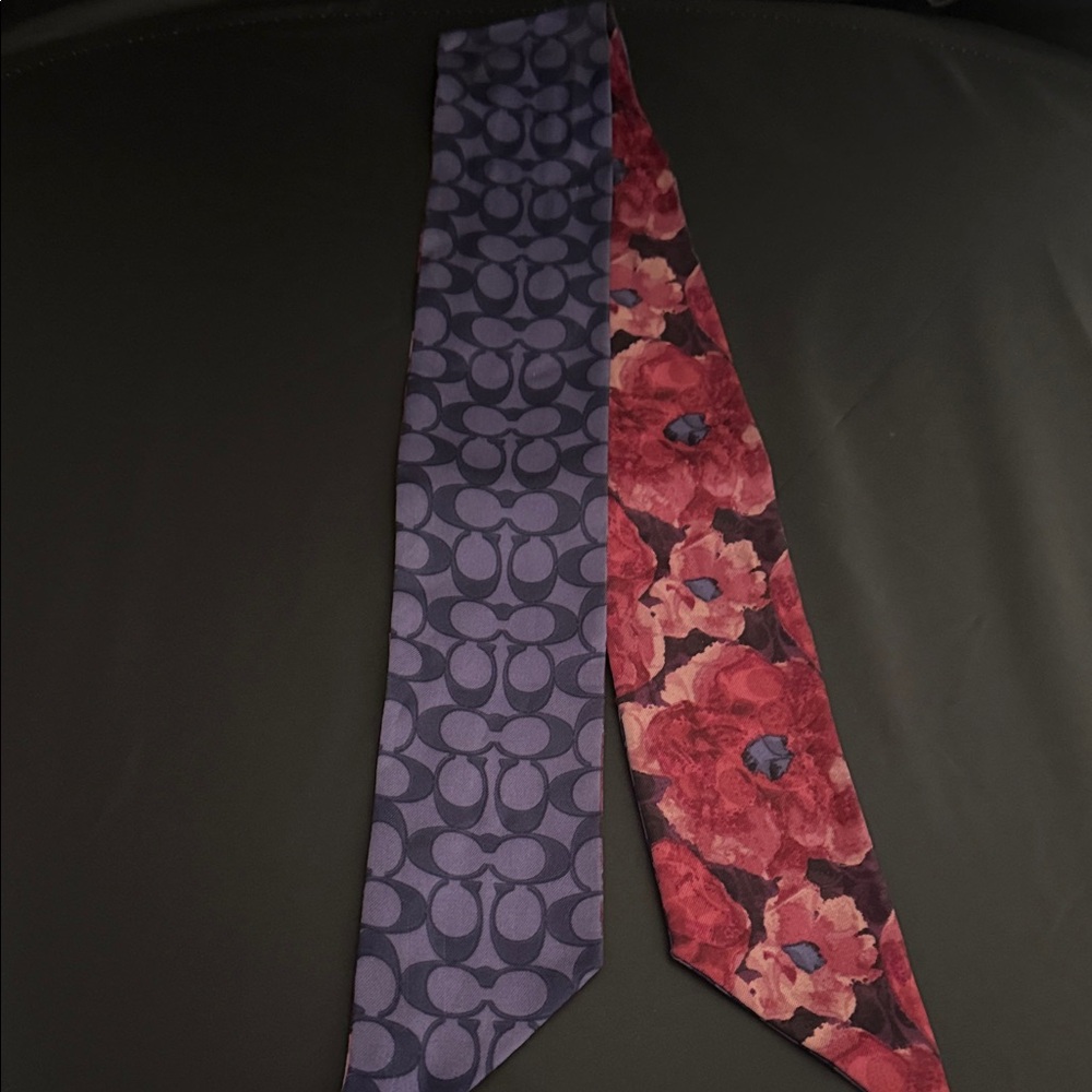 Designer Two-Sided Silk Skinny coach handbag scarf - Purple & Burgundy Floral